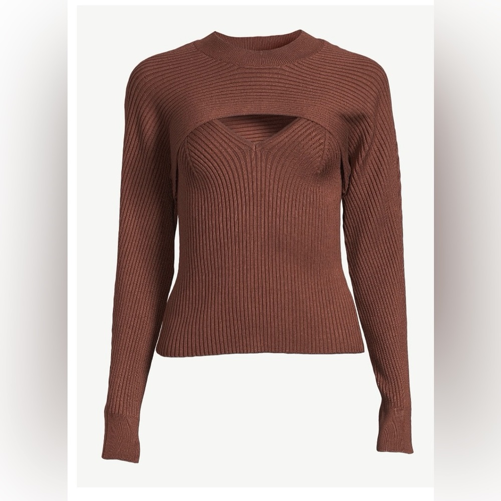 Sofia Jeans Women's Bolero Sweater Set, 2-Piece, Midweight, Brown, Sizes XS, S